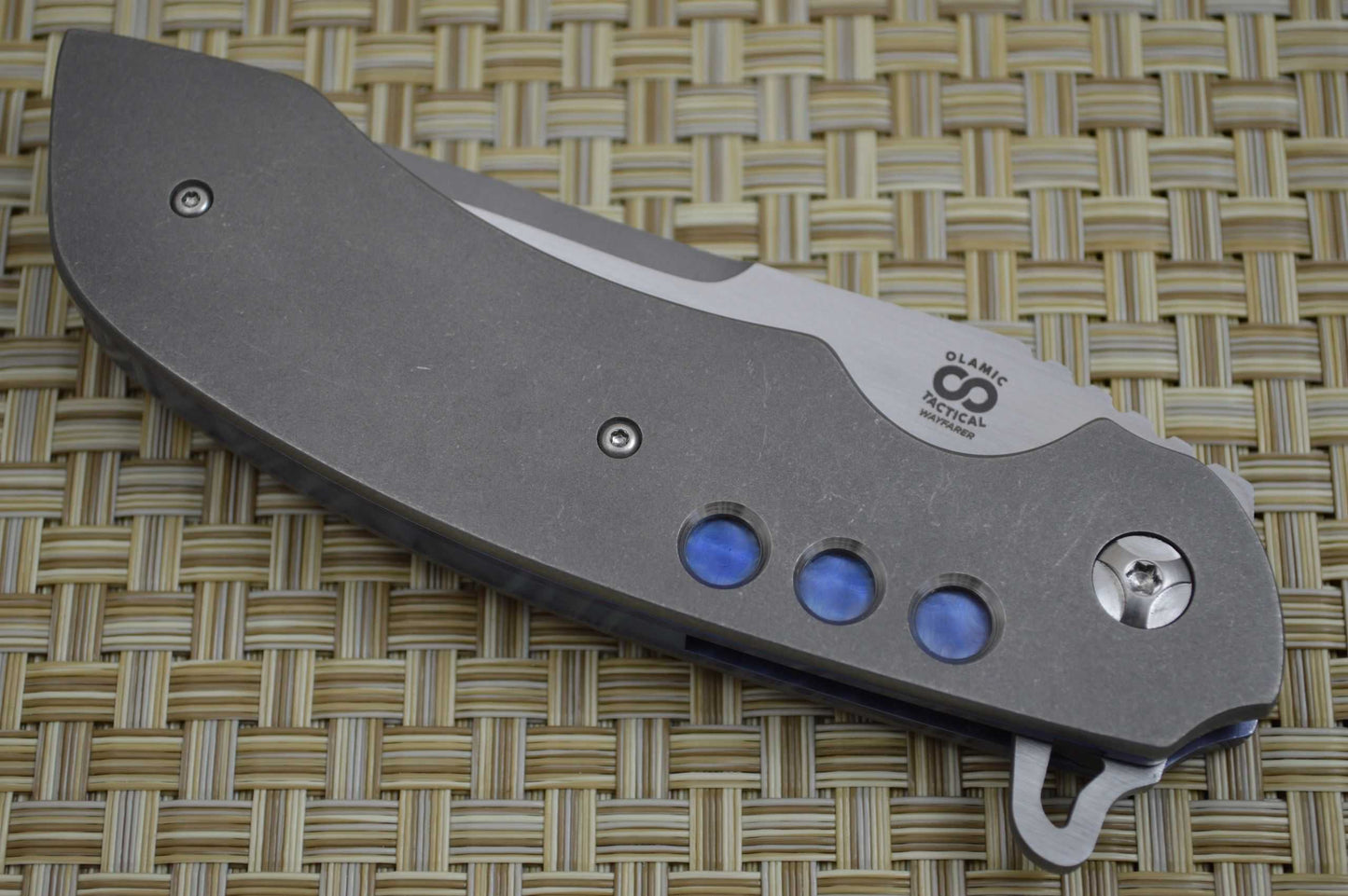 Olamic Cutlery Custom "Wayfarer Tanto" Liner-Lock Flipper, Full Titanium, Anodized Blue Liners (SOLD)