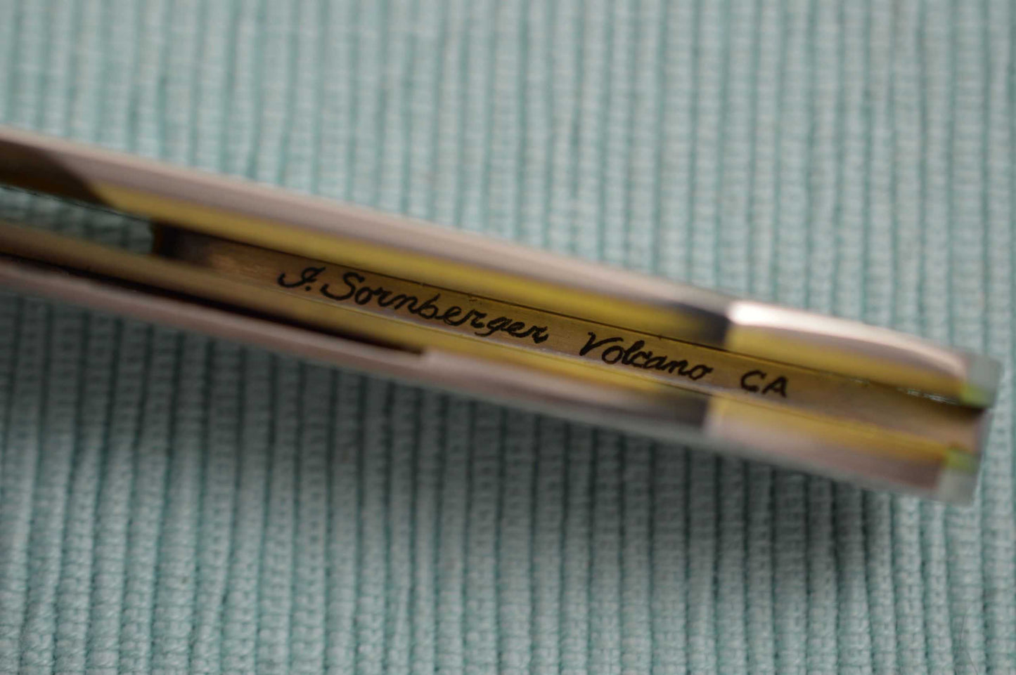 Jim Sornberger Damascus, Gold Engraved San Francisco Folder (SOLD)