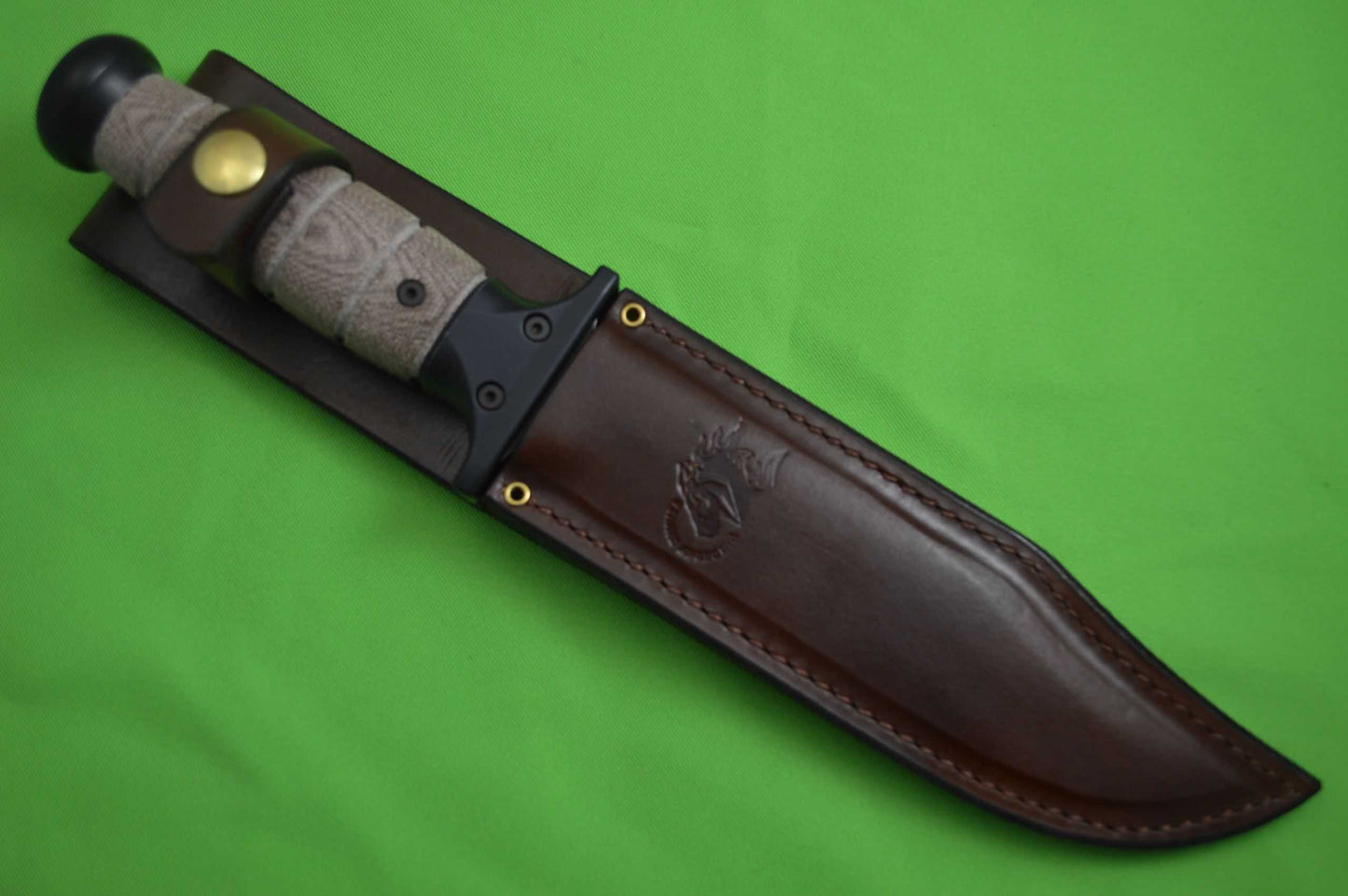 Rick Hinderer Knives “KaBar" Fighting Knife, O1 Tool Steel Parkerized, Brown Micarta (SOLD)