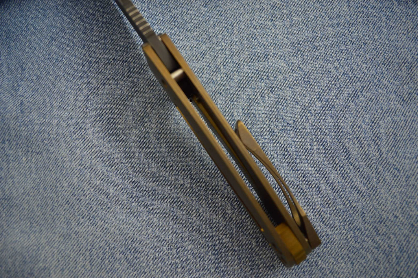 Direware S-95 Flipper, Titanium Frame Tumbled Bronze, Recurve Blade Black Ceramic Flats (SOLD)