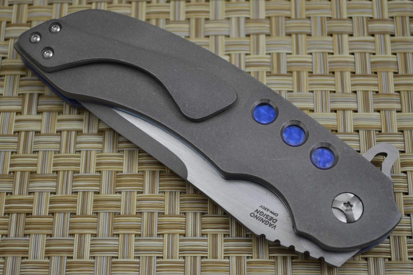 Olamic Cutlery Custom "Wayfarer Tanto" Liner-Lock Flipper, Full Titanium, Anodized Blue Liners (SOLD)