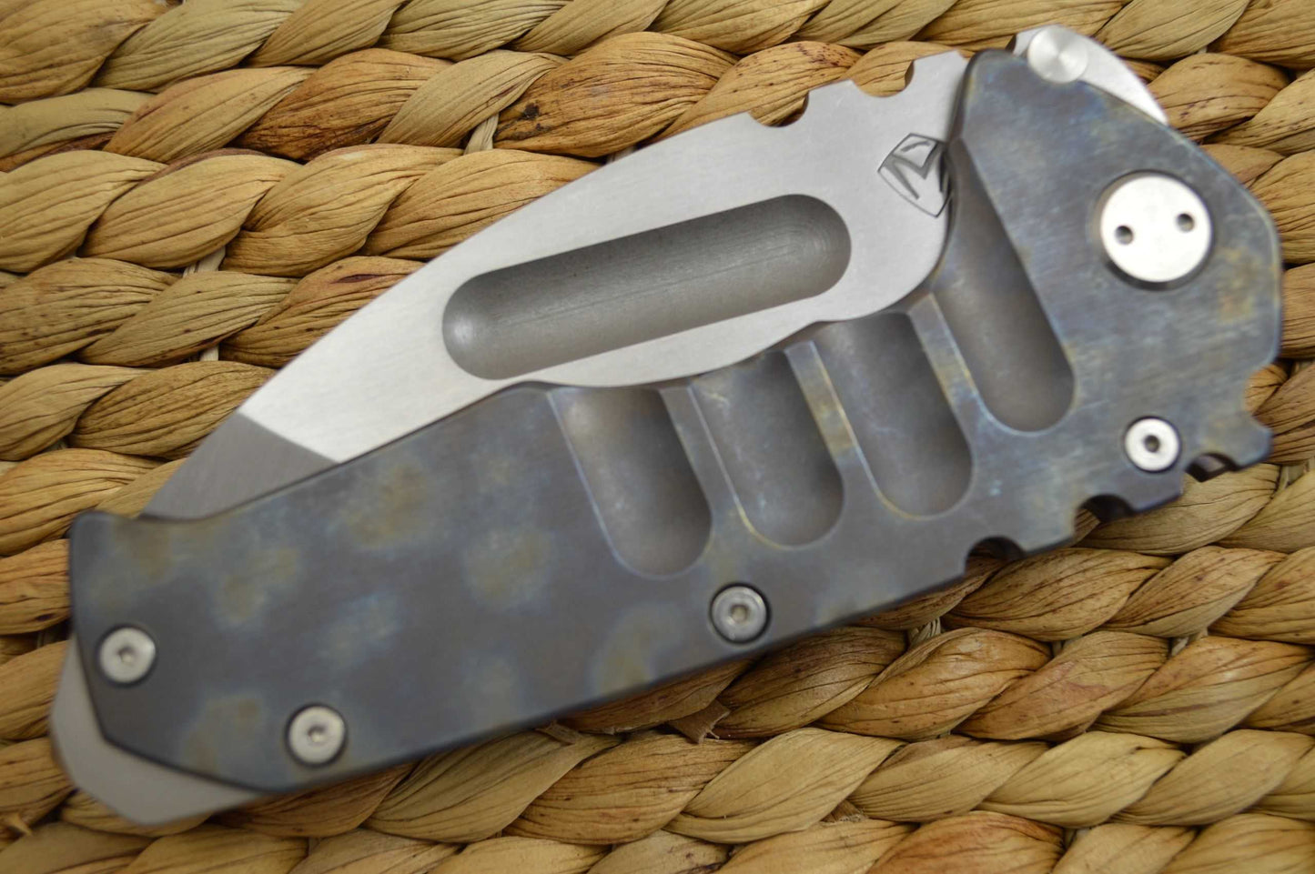 Medford Knife and Tool Praetorian T, Mottled Flame Titanium Handle, D2 (SOLD)