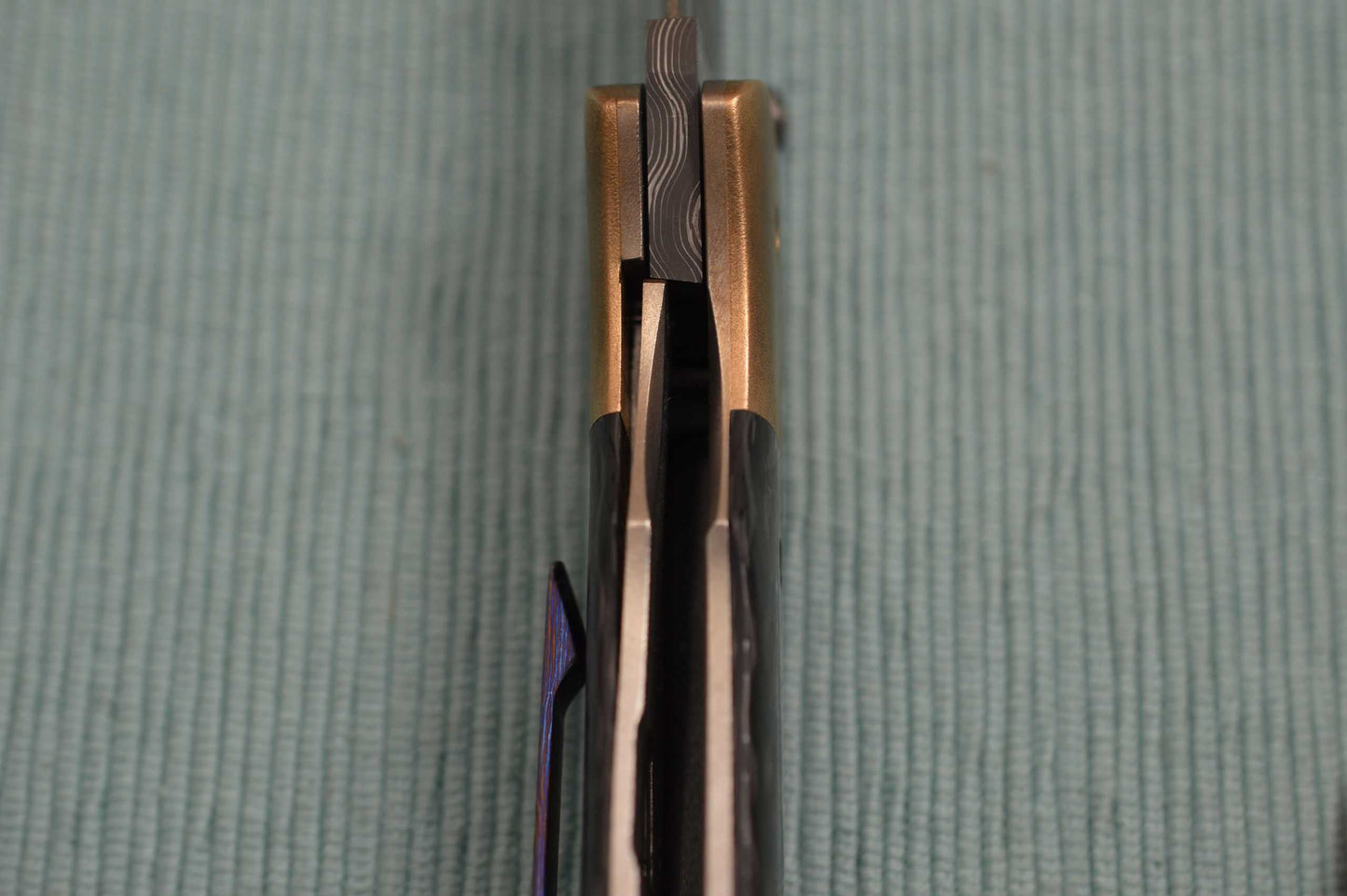 Chuck Gedraitis MONGOOSE Liner Lock Folding Knife, Razor Wire Damascus, CF, Timascus Pocket Clip (SOLD)