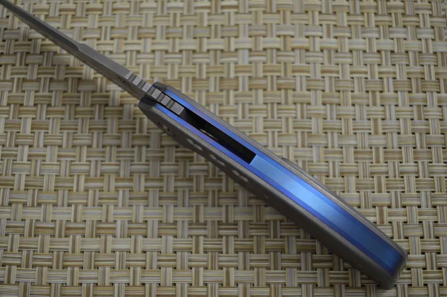 Olamic Cutlery Custom "Wayfarer Tanto" Liner-Lock Flipper, Full Titanium, Anodized Blue Liners (SOLD)