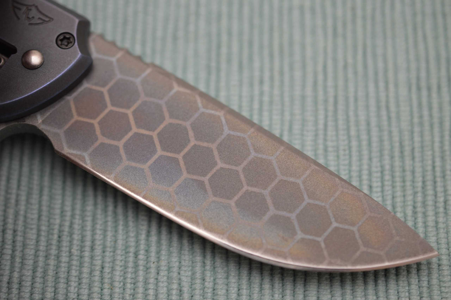 Ferrum Forge One-Off Frame-Lock N-TAC Flipper Folding Knife, SM-100 Hexagonal Anodized Blade, Cerulean Dark Matter Titanium Frame (SOLD)