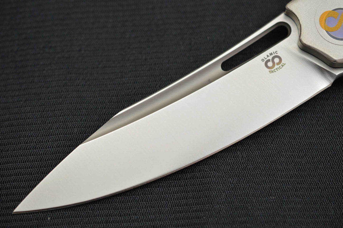 Olamic Cutlery SWISH Orange Peel ACID RAIN Frame and Pocket Clip, Sculpted Backbar (SOLD)