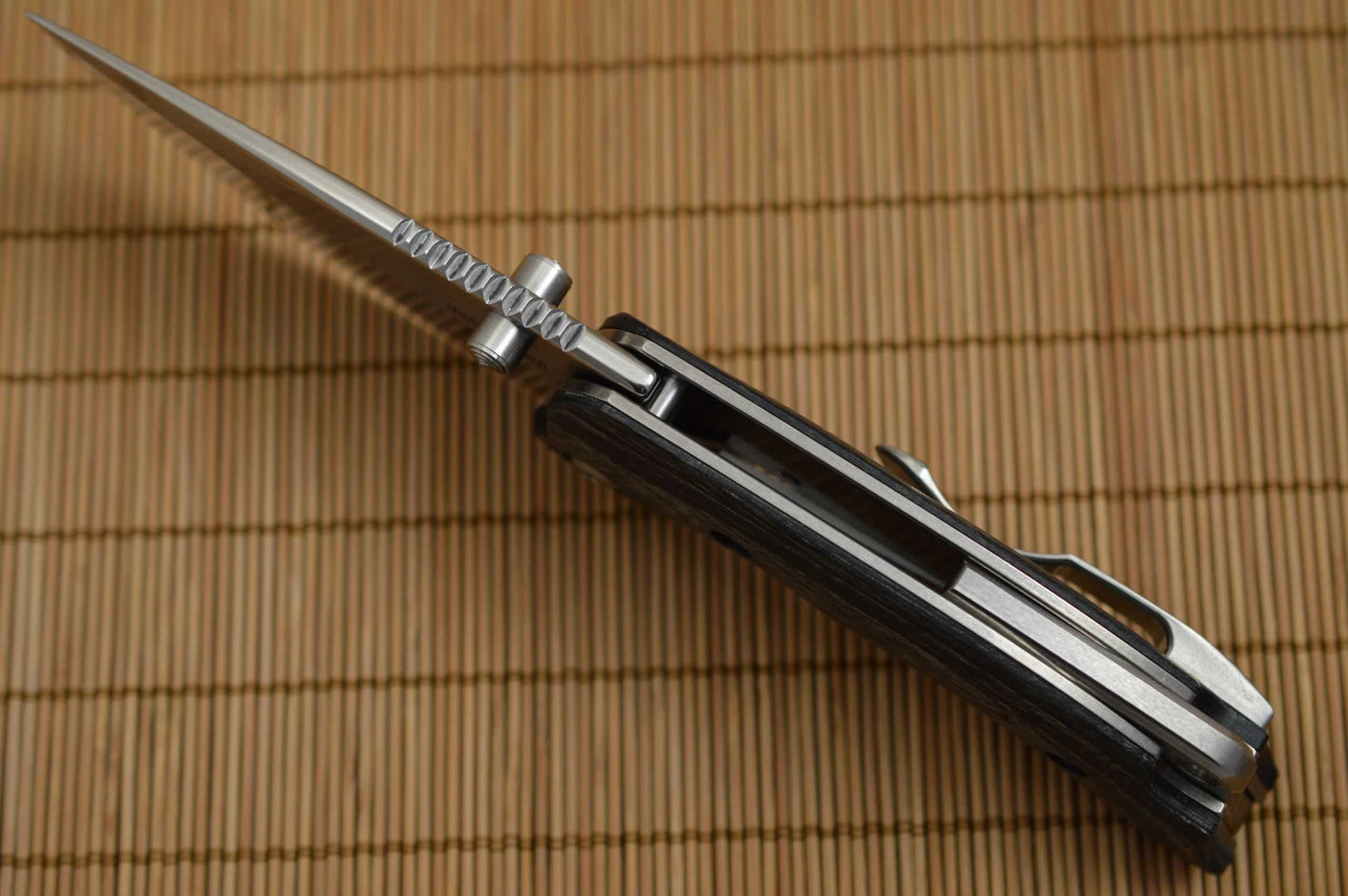 Dervish Knives "Comanche" Midtech Variant 1, Stabilized Charcoal Dyed Birch Scales (SOLD)