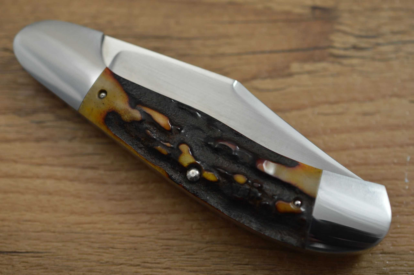 Luke Swenson 2-Blade Amber Stag Hunter, Slip-Joint Folding Knife (SOLD)
