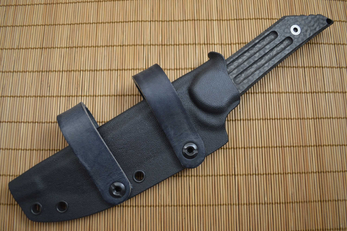 Jake Hoback Hand Ground Kwaiback, Black Fallout Fixed Blade, Carbon Fiber (SOLD)