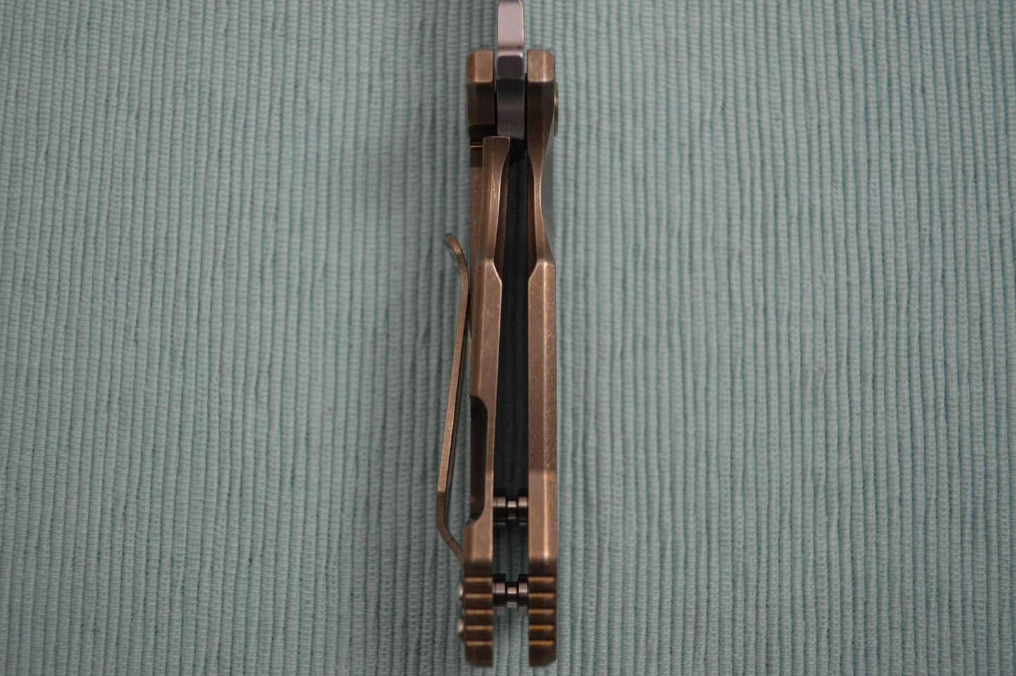 Rick Hinderer Custom "Half-Track" Flipper, Anodized Bronze Titanium Frame-Lock, Tumbled Blade (SOLD)