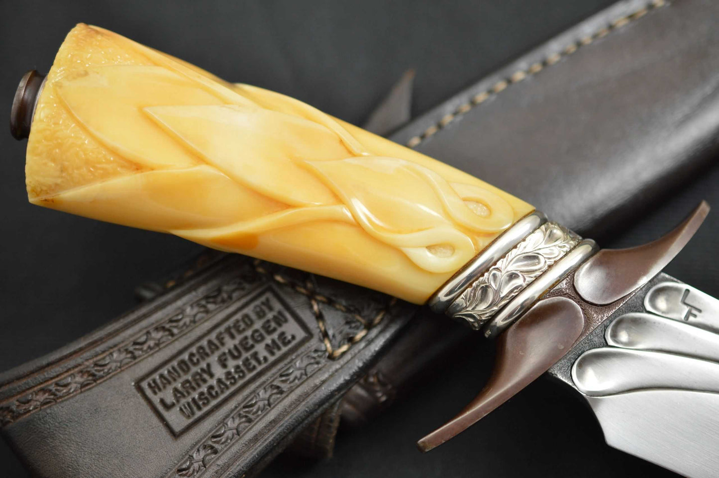 Larry Fuegen, M.S. Fighter, Carved Fossilized Material Handle, Sterling Silver Collar (SOLD)