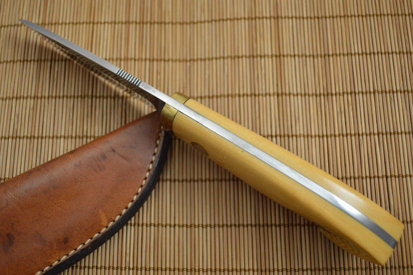 Red Watson Drop Point Hunting Knife, Westinghouse Micarta, Leather Sheath (SOLD)