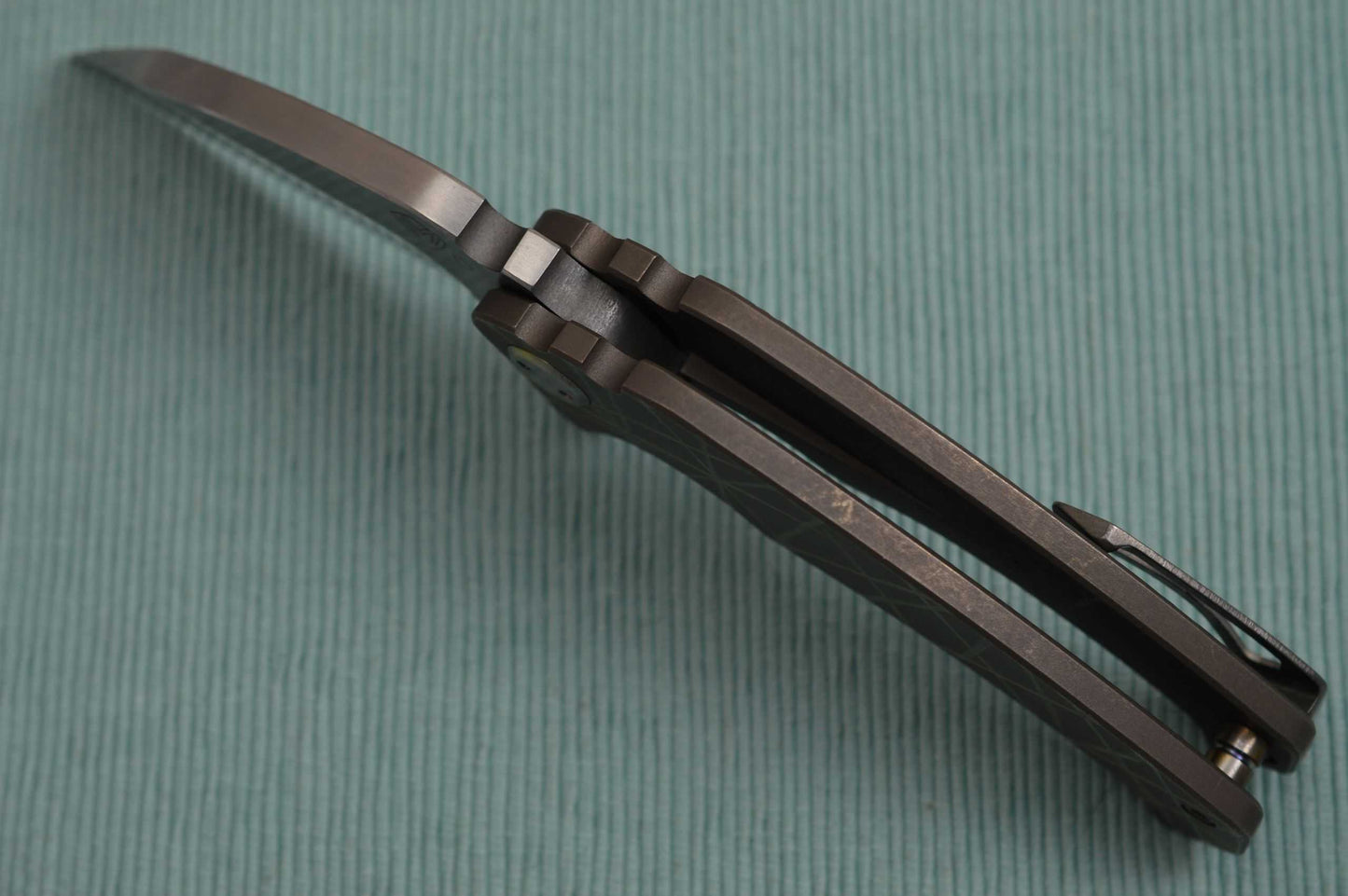 Medford Knife and Tool Flipper FUK, Tumbled D2 Blade, Bronze Anodized Sculpted Titanium Handle (SOLD)