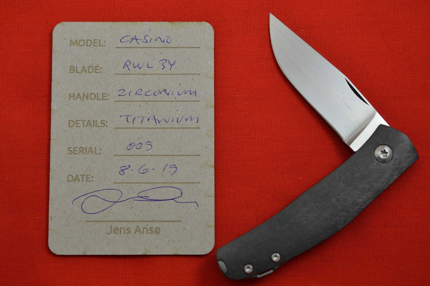 Jens Anso Slip-Joint "Casino", Zirconium Handle, RWL-34 (SOLD)