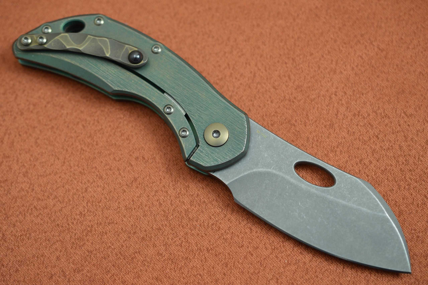Olamic Cutlery BUSKER, Largo M390 Stonewashed Blade, Kinetic Rainforest Titanium Frame (SOLD)