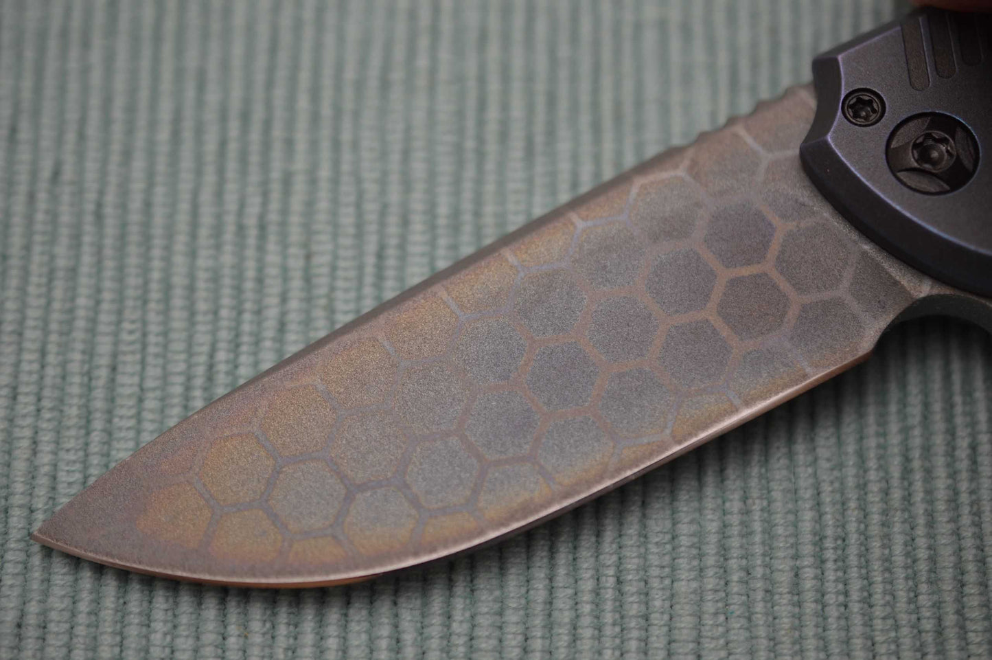 Ferrum Forge One-Off Frame-Lock N-TAC Flipper Folding Knife, SM-100 Hexagonal Anodized Blade, Cerulean Dark Matter Titanium Frame (SOLD)