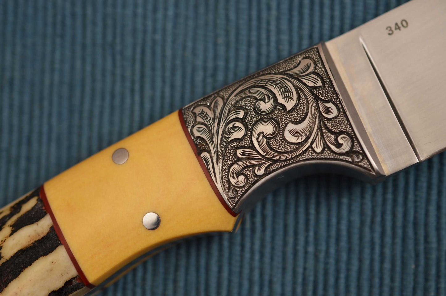 Johnny Stout Engraved Custom Stag, Antique Butterscotch Micarta, Fixed Blade Hunting Knife (SOLD)