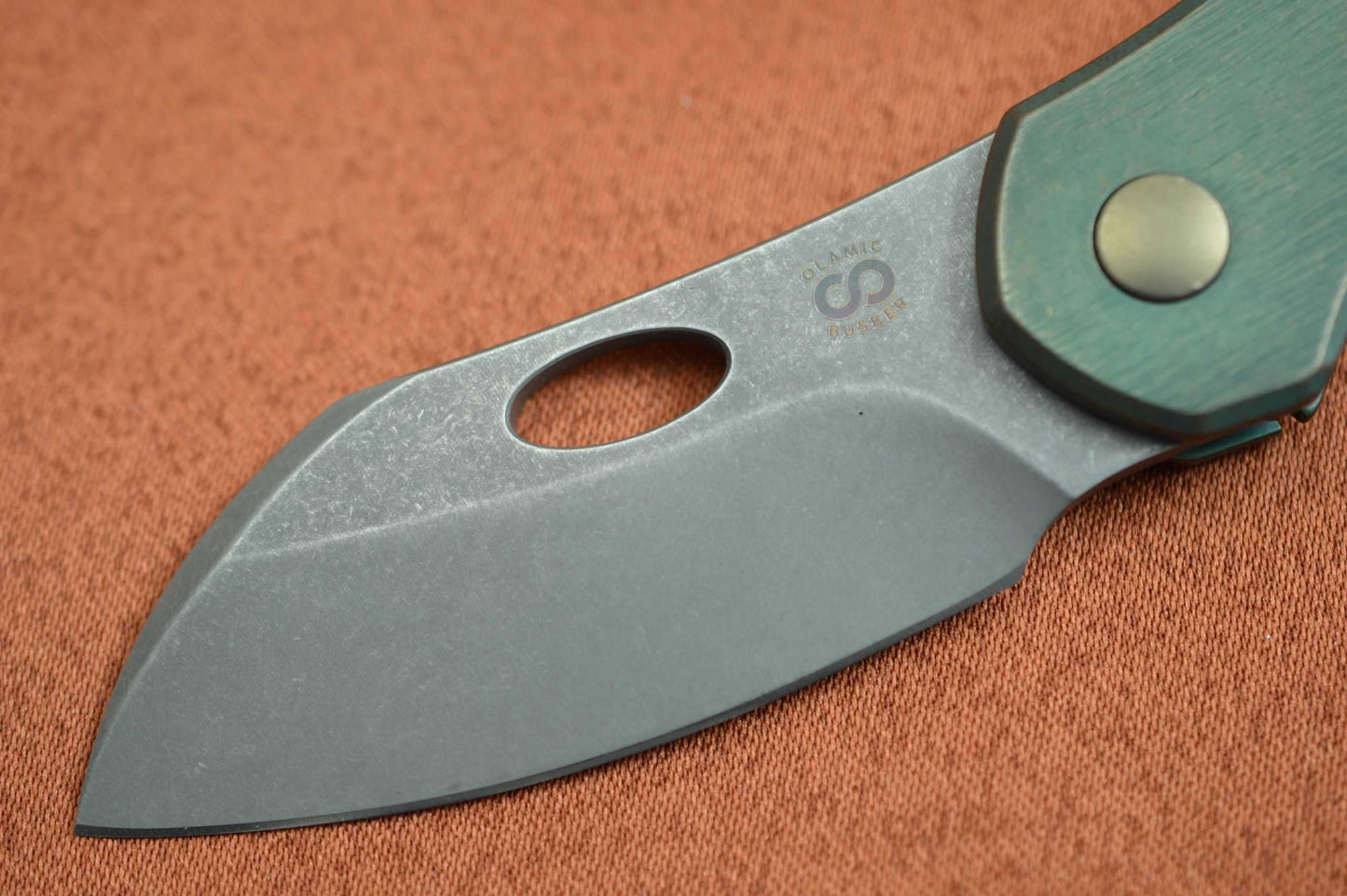 Olamic Cutlery BUSKER, Largo M390 Stonewashed Blade, Kinetic Rainforest Titanium Frame (SOLD)