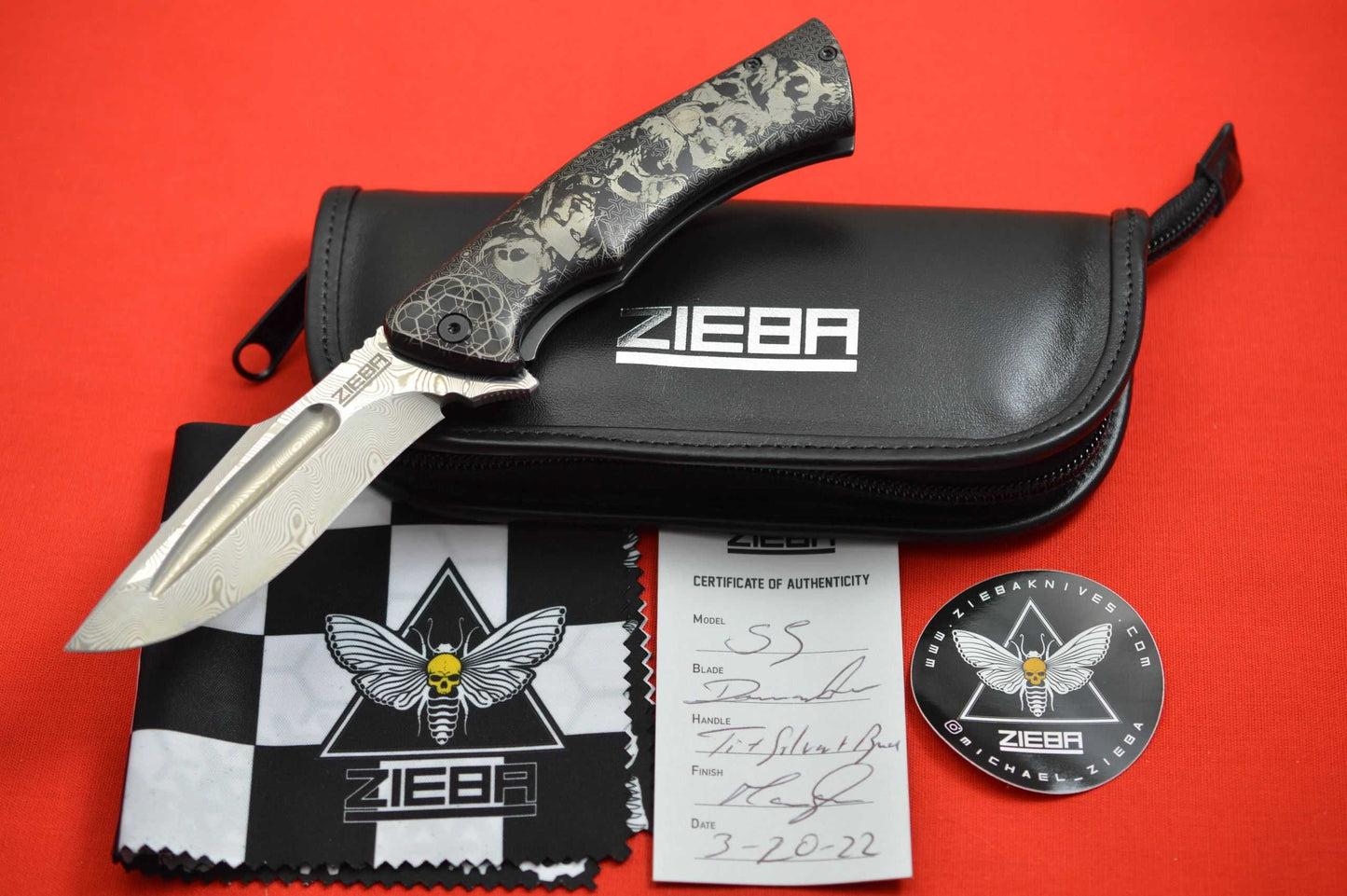 Michael Zieba Custom S5 "DEIFIC MASK", Damasteel Blade, Laser Etched Frame-Lock Flipper Knife (SOLD)