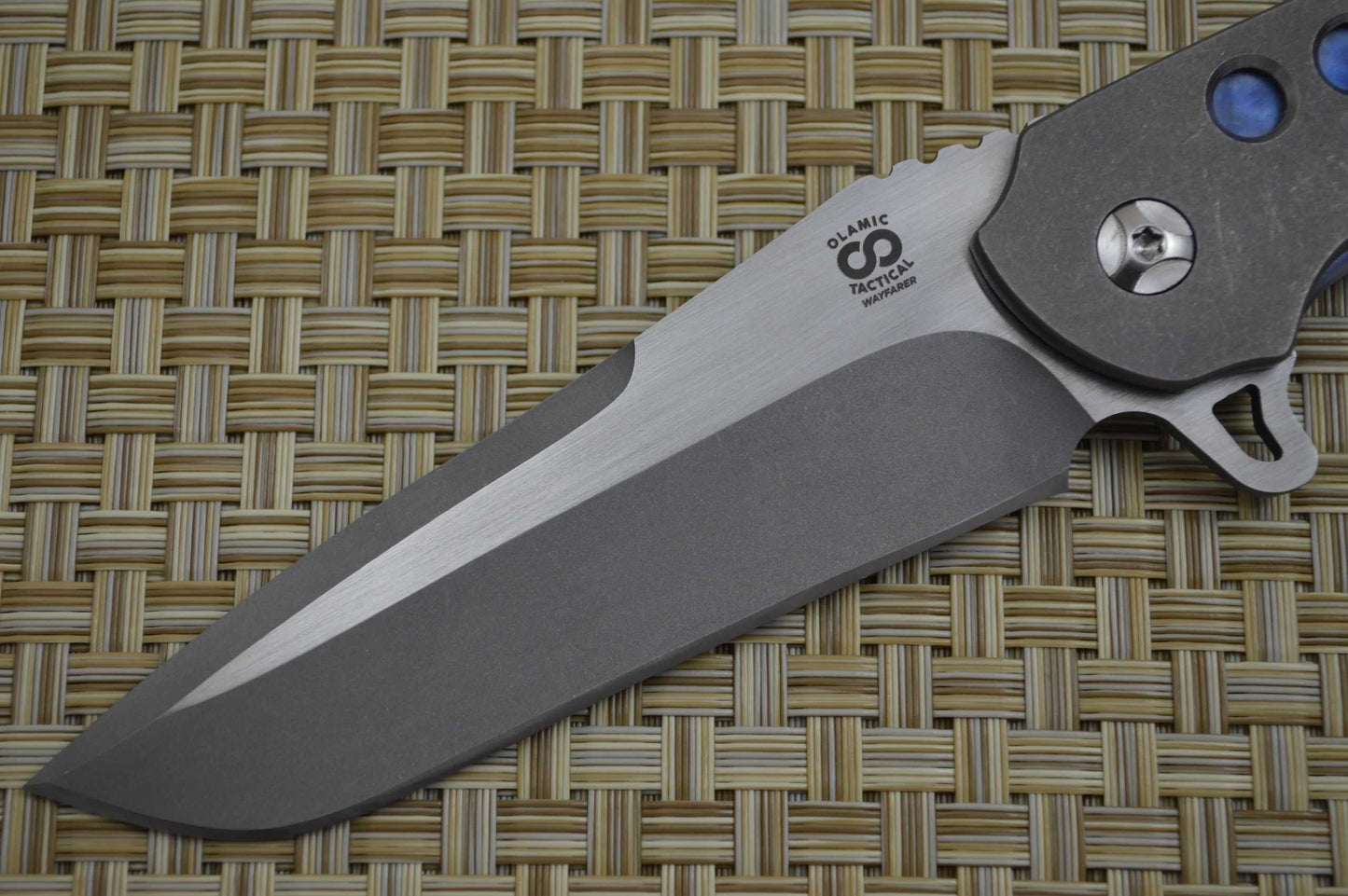 Olamic Cutlery Custom "Wayfarer Tanto" Liner-Lock Flipper, Full Titanium, Anodized Blue Liners (SOLD)