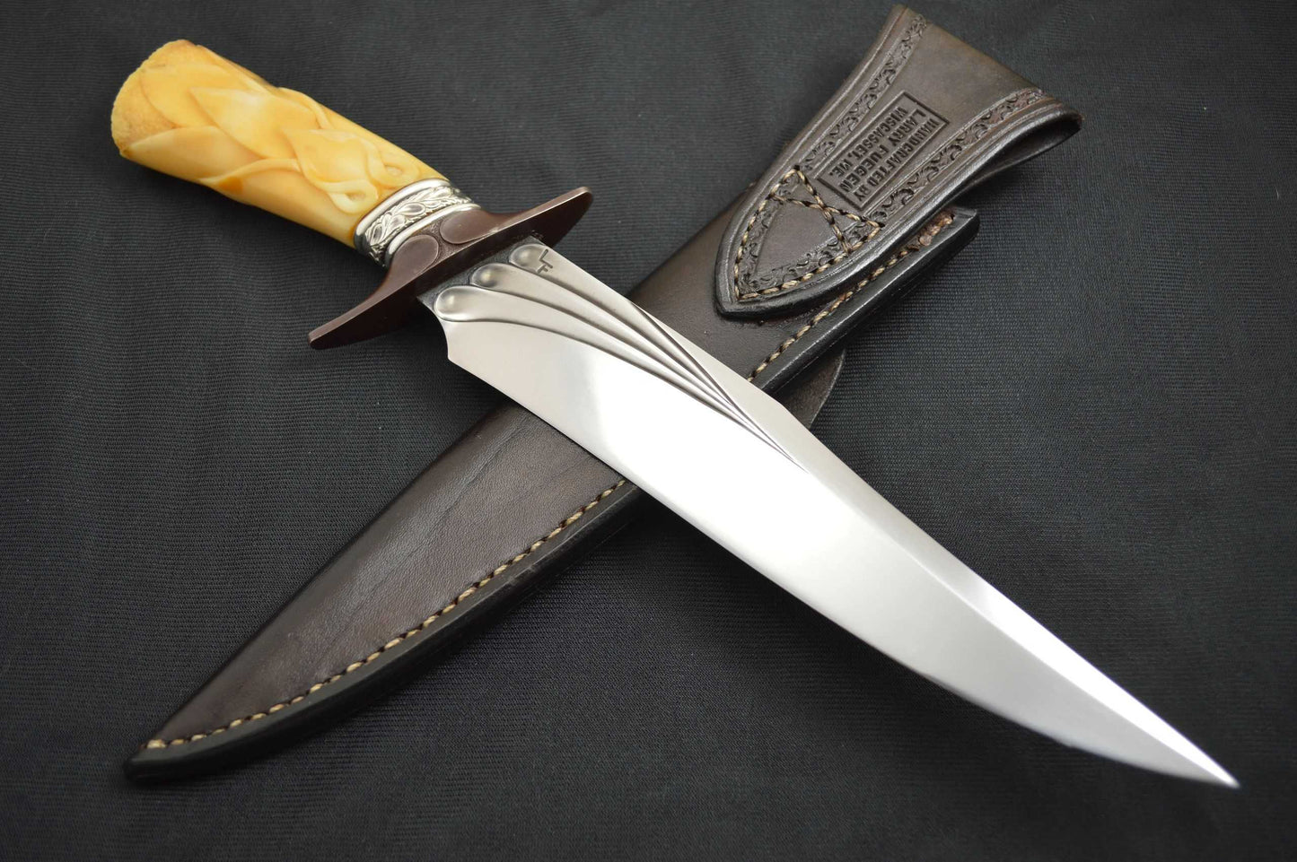 Larry Fuegen, M.S. Fighter, Carved Fossilized Material Handle, Sterling Silver Collar (SOLD)