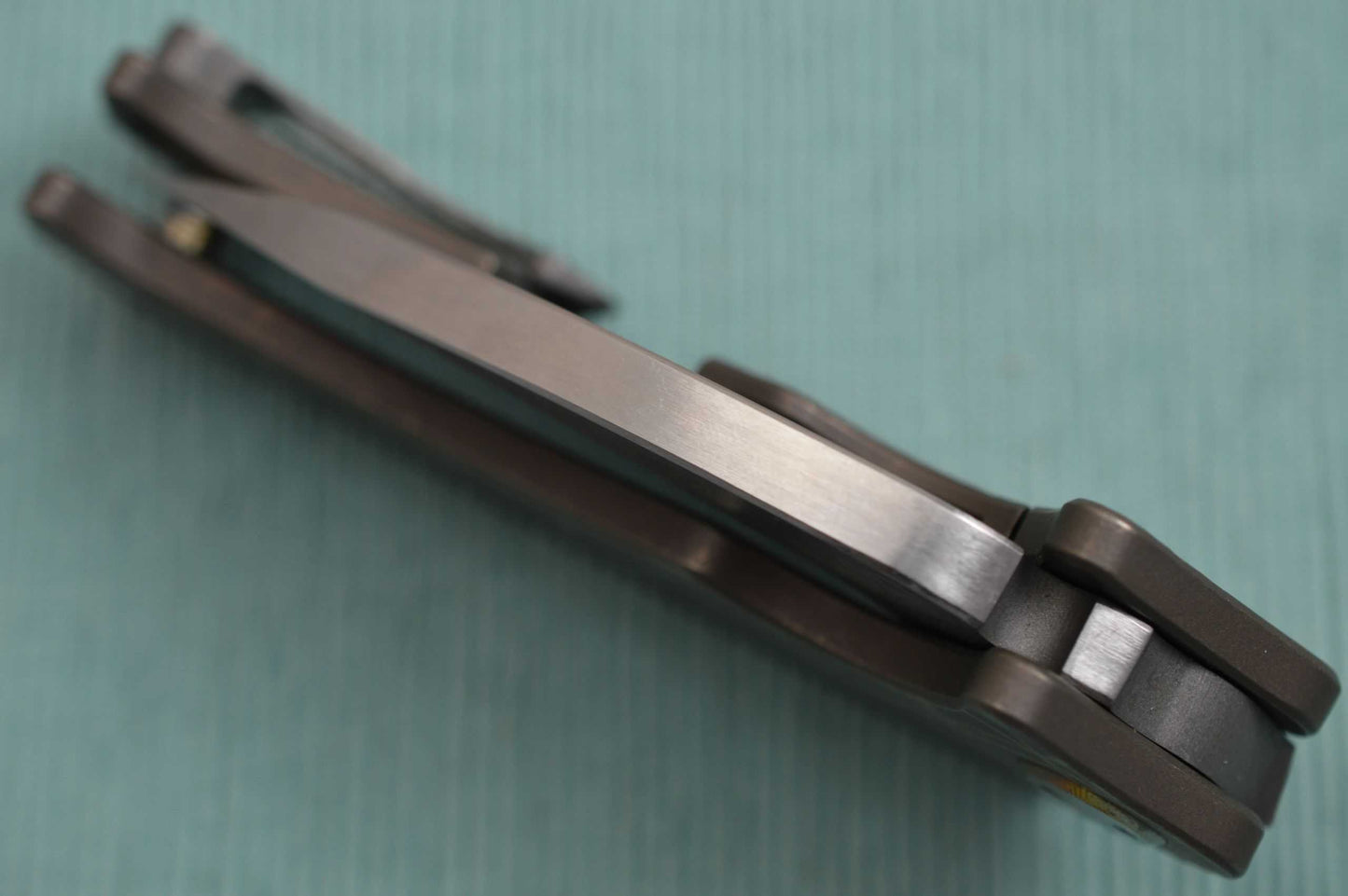 Medford Knife and Tool Flipper FUK, Tumbled D2 Blade, Bronze Anodized Sculpted Titanium Handle (SOLD)