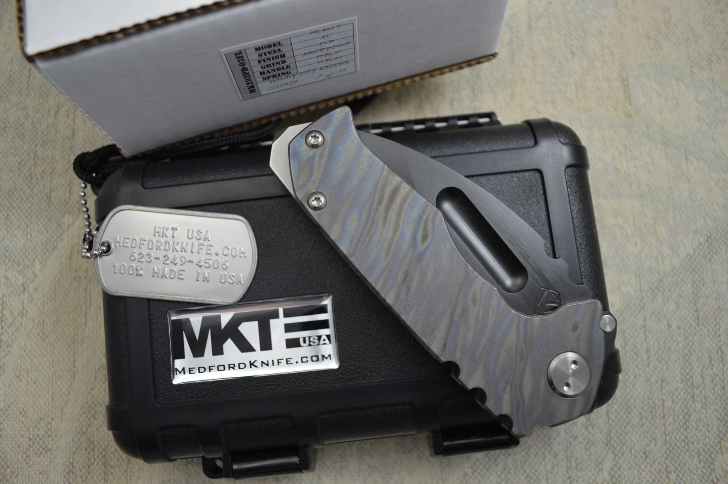 Medford Knife and Tool Praetorian Genesis T, Flamed Titanium Handle, 3V PVD (SOLD)