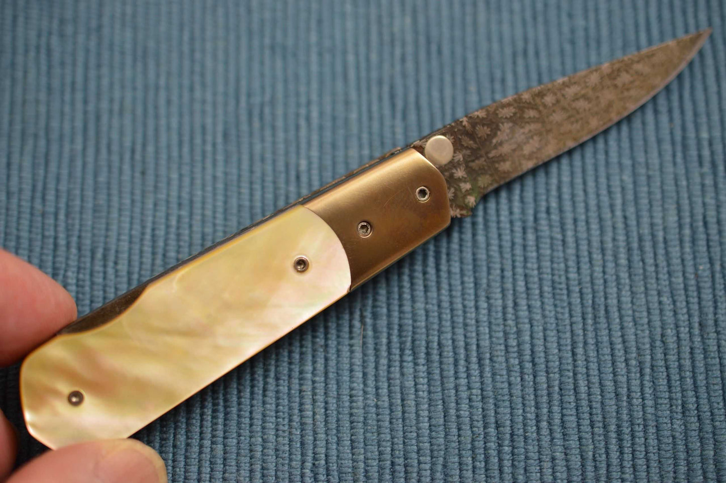 Ralph Turnbull Starburst Damascus, Gold Lip Pearl, Lock-Back Folder (SOLD)