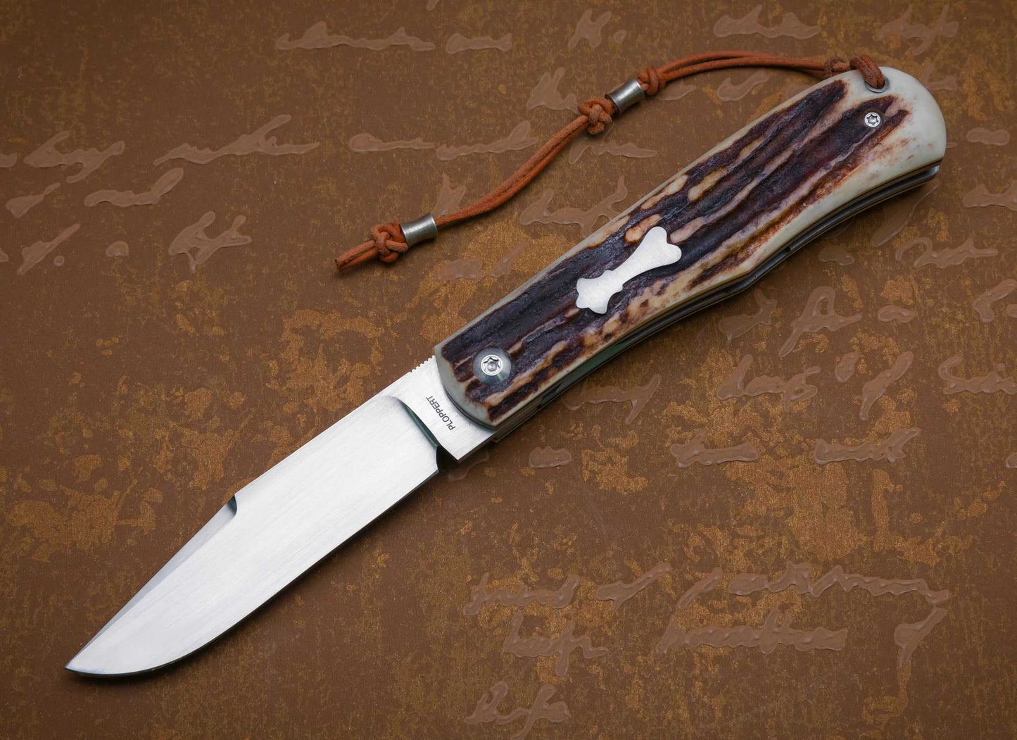 Tom Ploppert Prototype Stag Front Flipper Liner-Lock Folding Knife (SOLD)