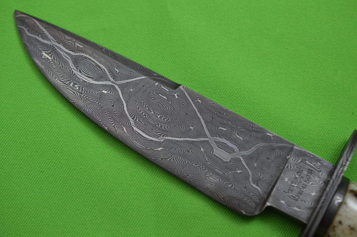 Billy Bob Sowell, M.S. Damascus Hunter, Fossilized Handle, Caiman Sheath