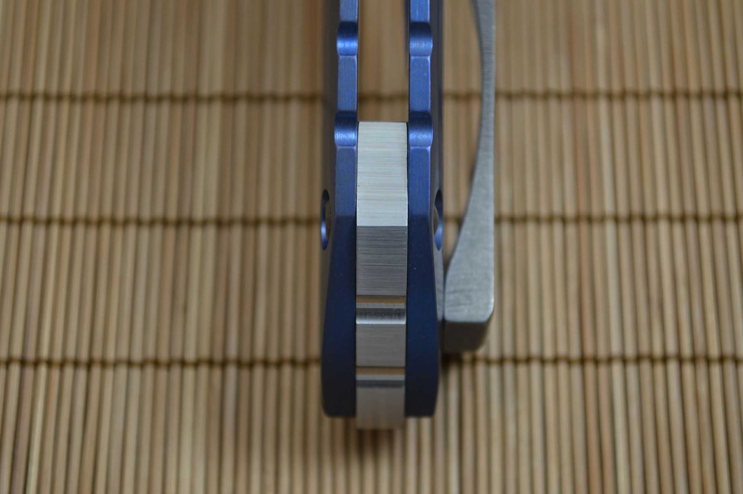 Direware SOLO Flipper, Blue Anodized Titanium, Non-Recurve Blade Tumbled Flats (SOLD)