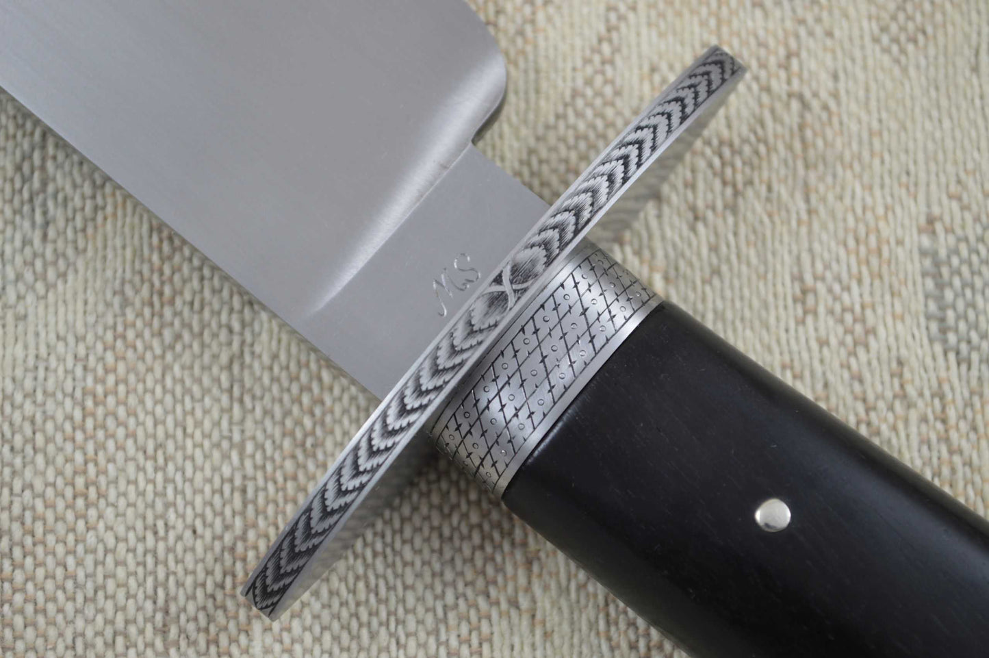 Steve Dunn, M.S. Engraved Carbon Bowie, African Blackwood Handle (SOLD)