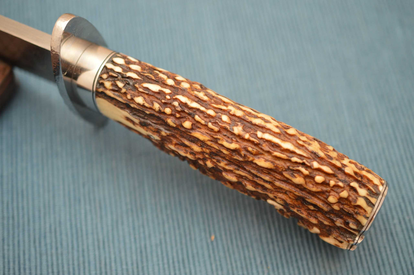 Mike Ruth Stag Damascus Bowie Knife + Rowe Leather Sheath