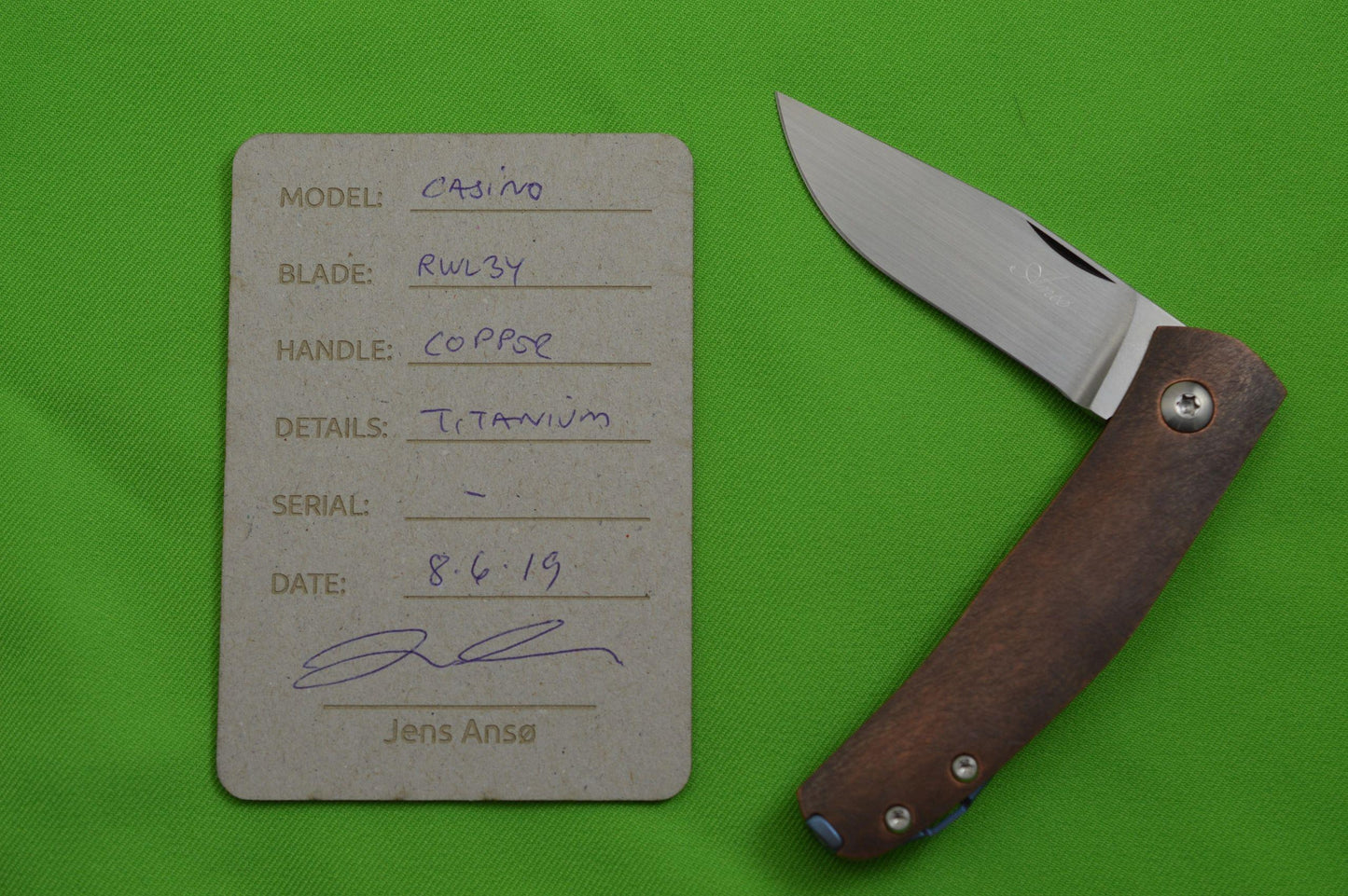 Jens Anso Slip-Joint "Casino", Copper Handle, RWL-34