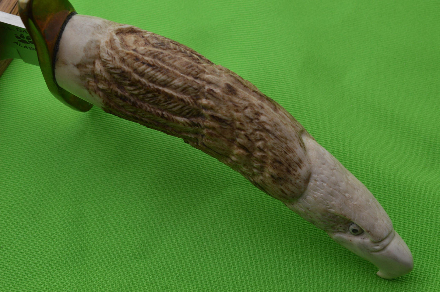 T.L. Davis Wolftrack Stag Carved Eagle Head Fixed Blade Knife, Display Stand (SOLD)