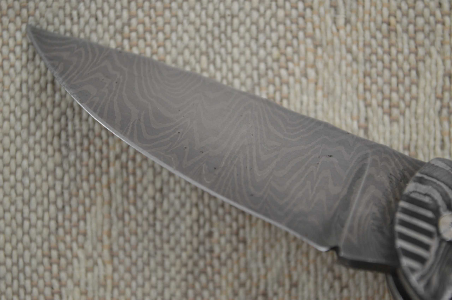 Hans Weinmueller Damascus "Buffalo Folder", Tail Lock with Stag Scales (SOLD)