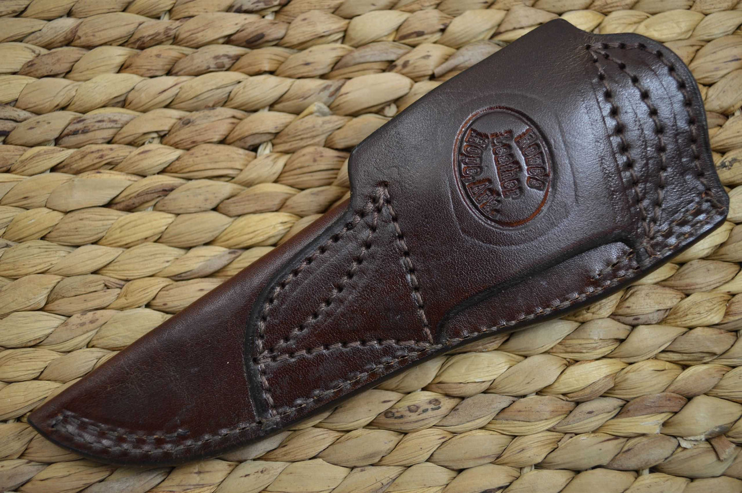 Dickie Robinson, M.S. Damascus Hunter Stag Handle, Rowe Leather Sheath (SOLD)