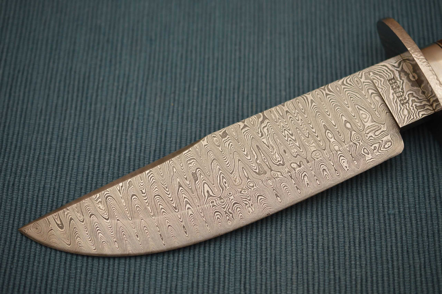 Mike Ruth Stag Damascus Bowie Knife + Rowe Leather Sheath