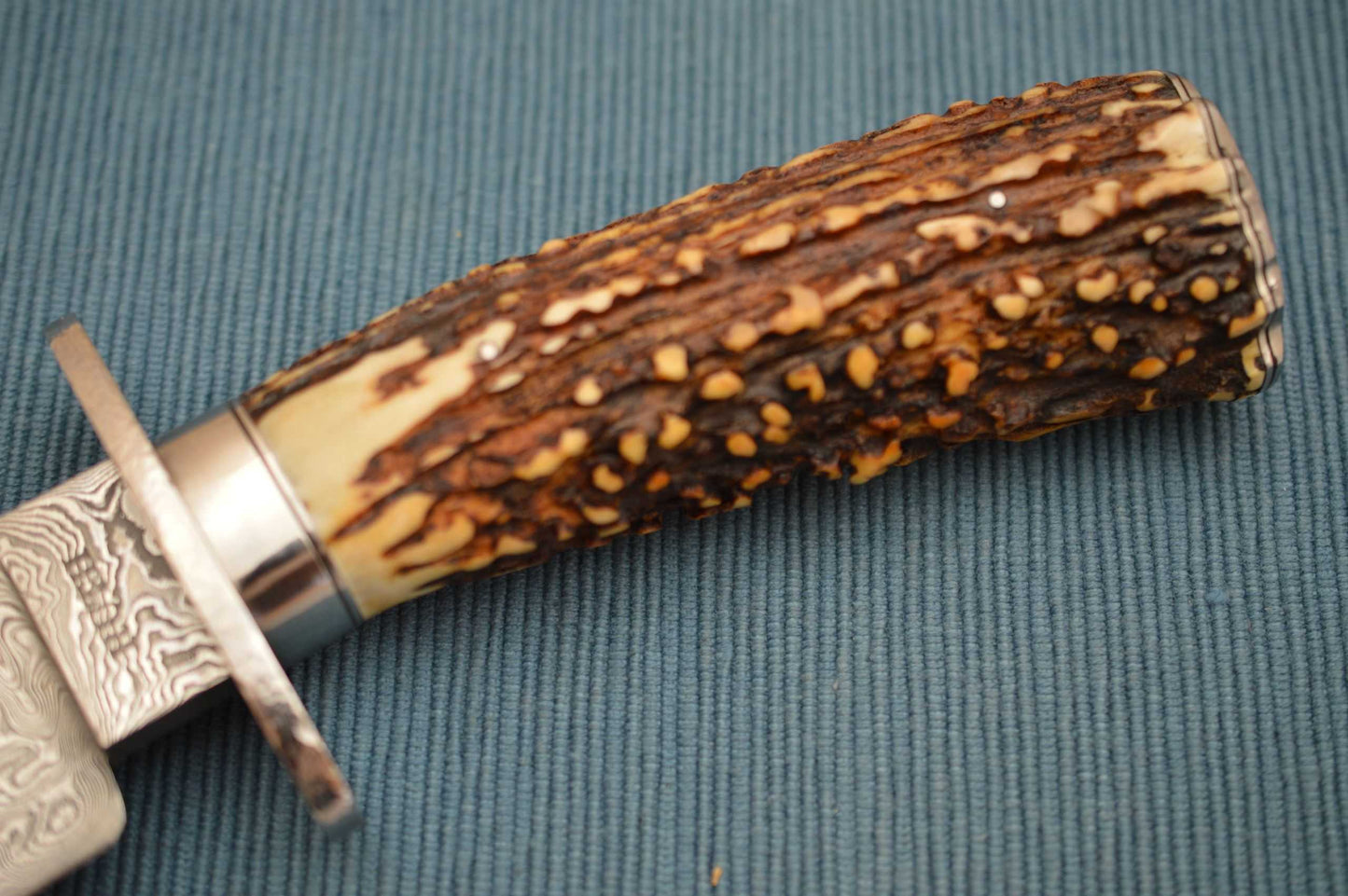 Mike Ruth Stag Damascus Bowie Knife + Rowe Leather Sheath