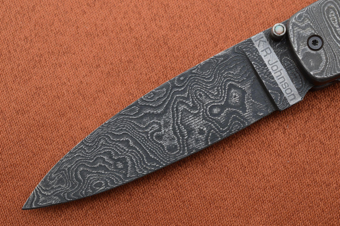 K.R. Johnson Damascus Liner-Lock Folding Knife