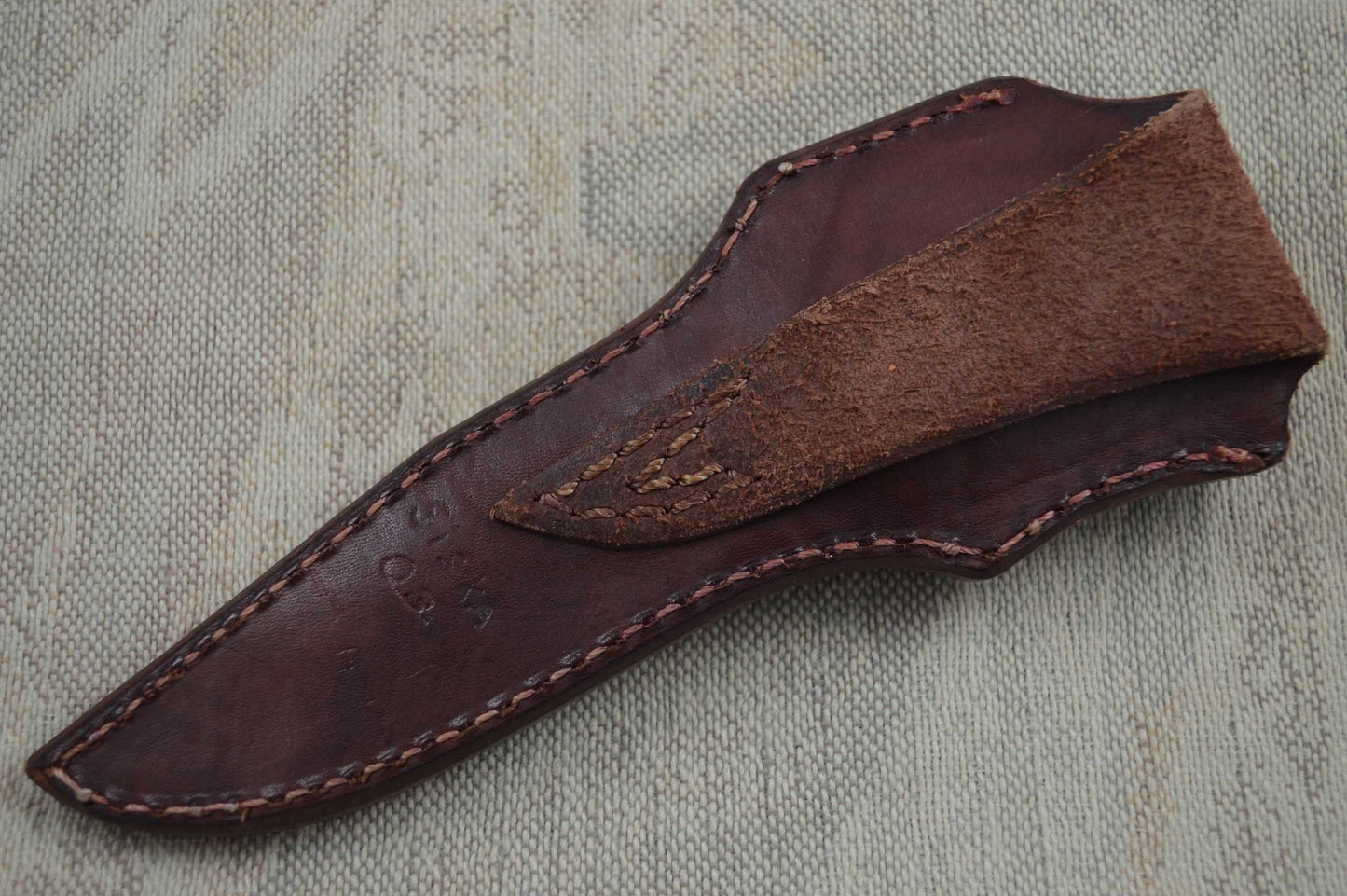 Jim Siska Drop Point Recurve Hunter, Stag and Stacked Leather Handle (SOLD)