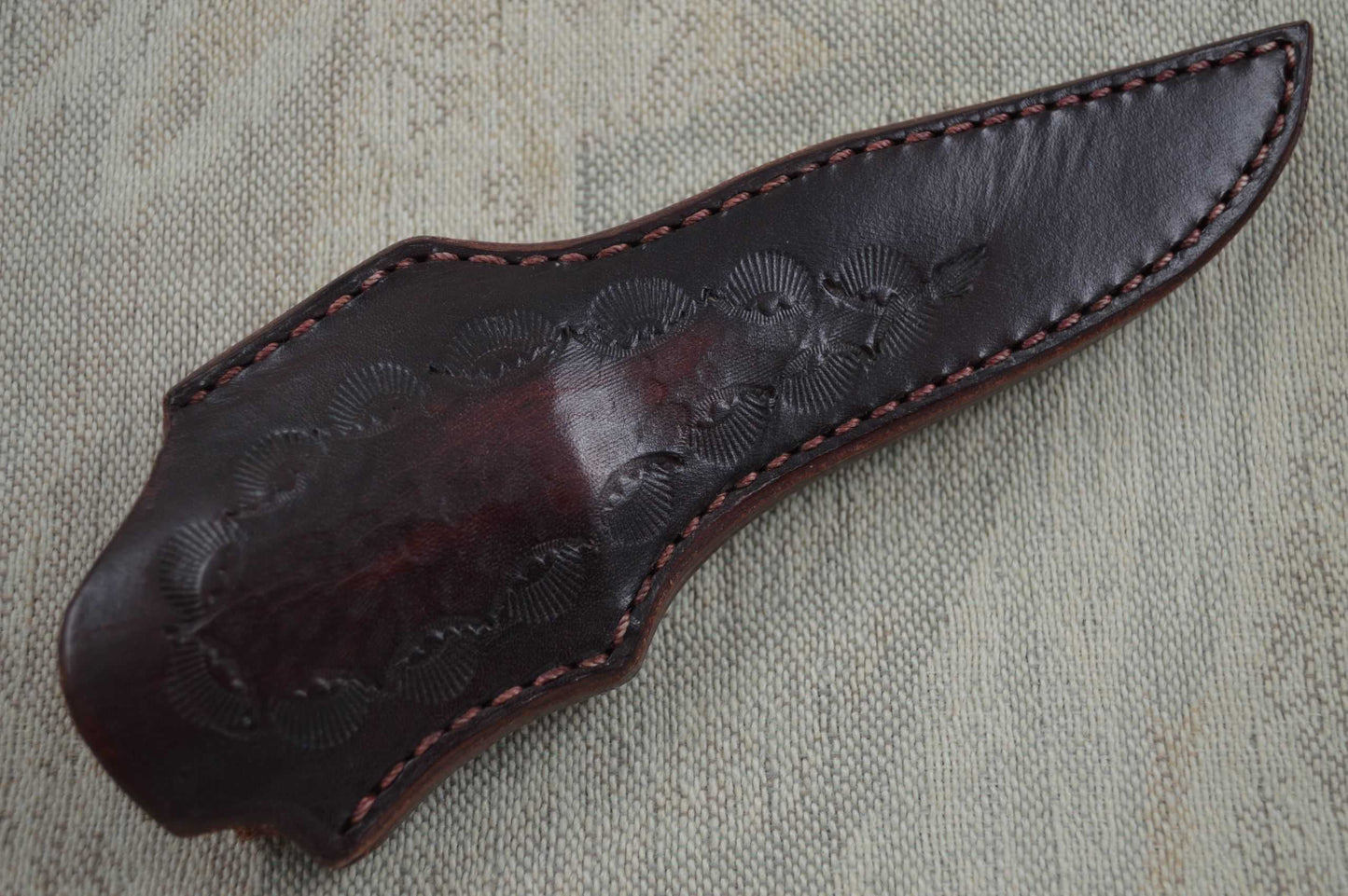 Jim Siska Drop Point Recurve Hunter, Stag and Stacked Leather Handle (SOLD)