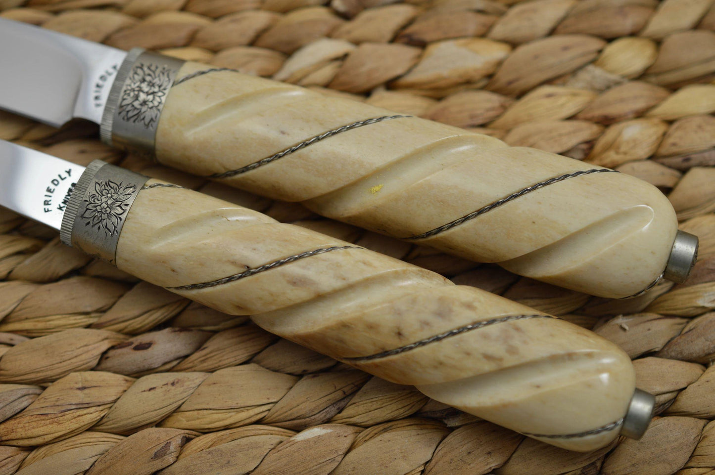 Dennis "D.E." Friedly Fossilized, Engraved, Camp, Picnic Carving Set (SOLD)
