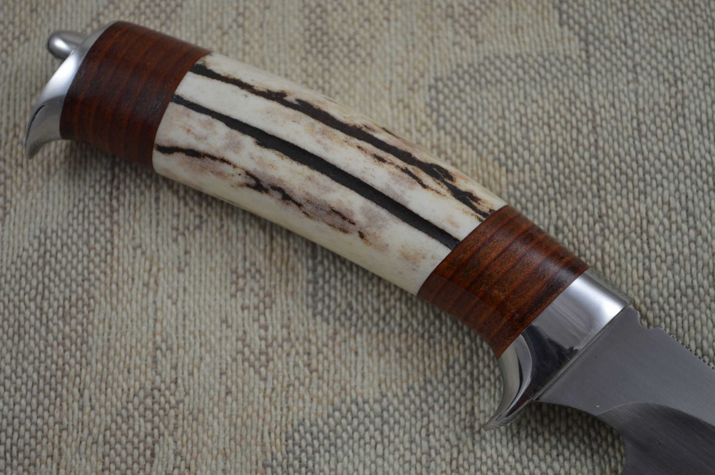 Jim Siska Drop Point Recurve Hunter, Stag and Stacked Leather Handle (SOLD)