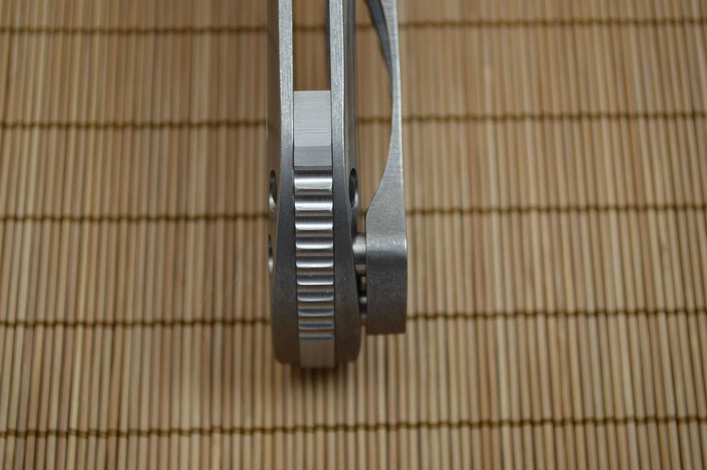 Direware M8 Flipper, Damasteel Multi-Grind Blade, Titanium Frame Single Side Fuller Pattern (SOLD)