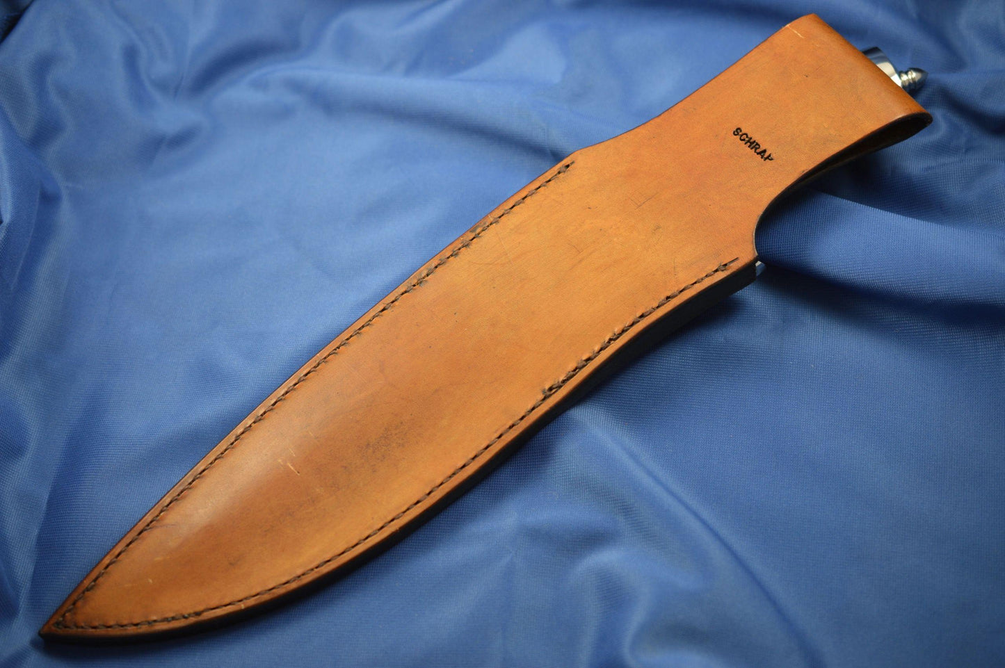 Kent Draper Large Fighting Knife, Fossil Handle, Schrap Leather Sheath (SOLD)