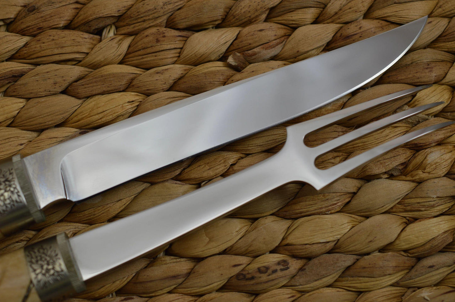 Dennis "D.E." Friedly Fossilized, Engraved, Camp, Picnic Carving Set (SOLD)