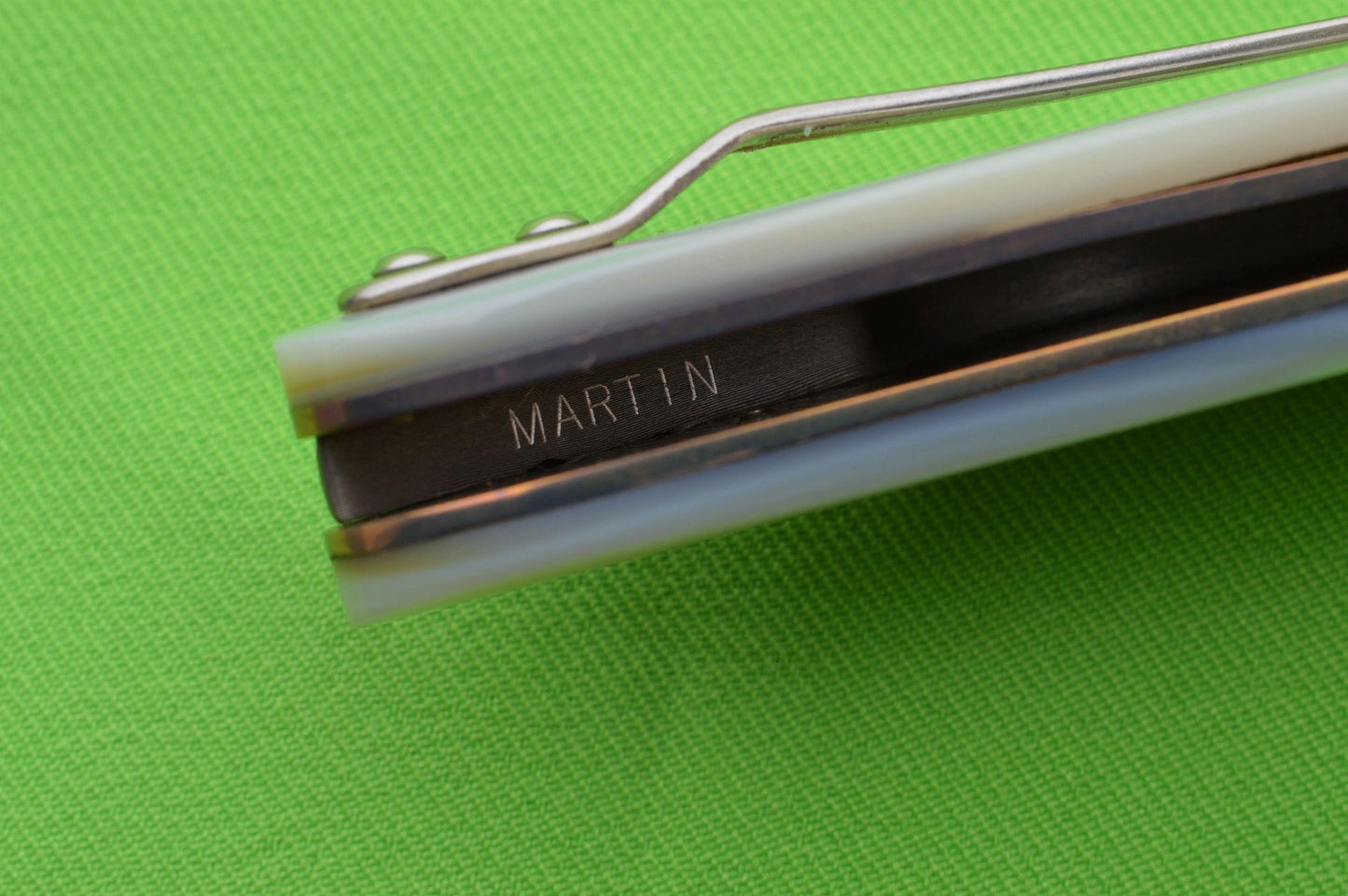 Peter Martin Spring-Assisted Damascus and Pearl Liner-Lock Folding Knife