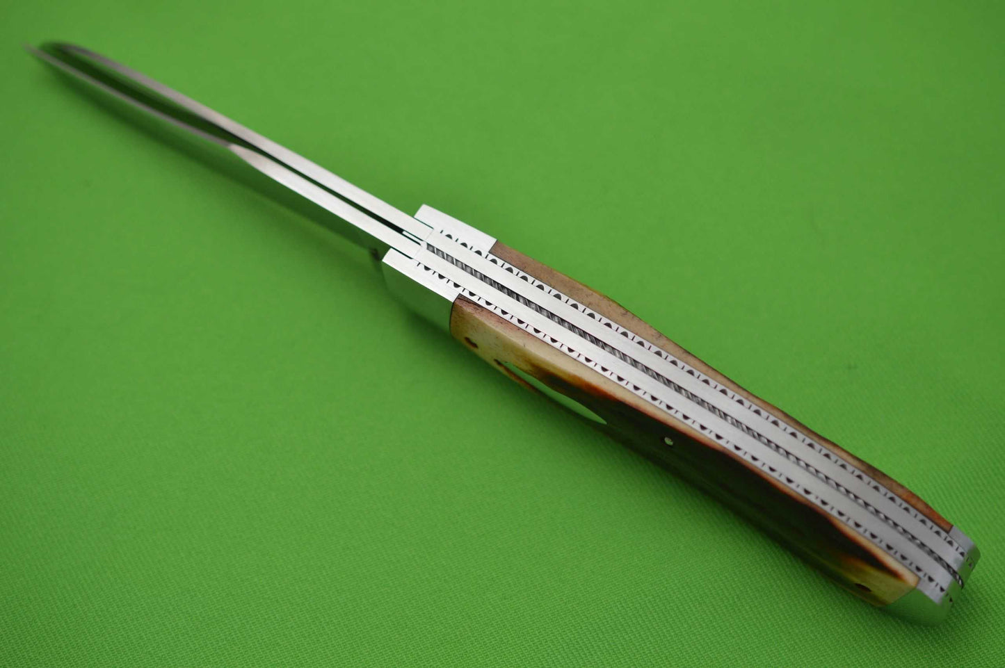 Toby Hill Two-Blade Stag Wharncliffe Trapper Slip-Joint Folding Knife, File-Worked Liners (SOLD)