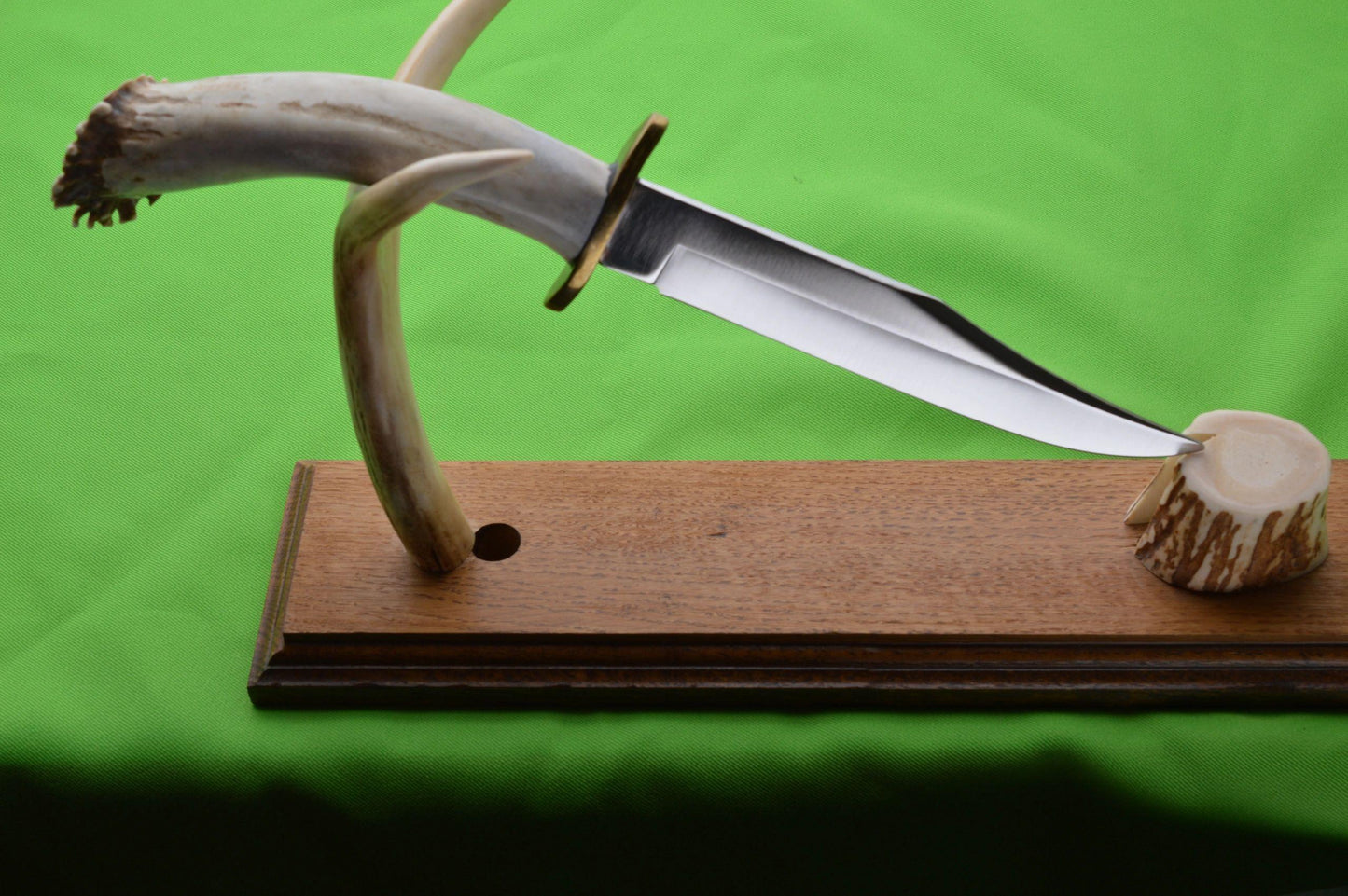 T.L. Davis Wolftrack Stag Carved Native American Indian Chief Head Fixed Blade Knife, Display Stand (SOLD)